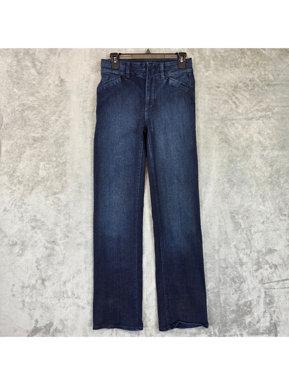 Paige Straight Jeans Womens 27 Blue Dark Wash Mid Rise Slim Coated Denim